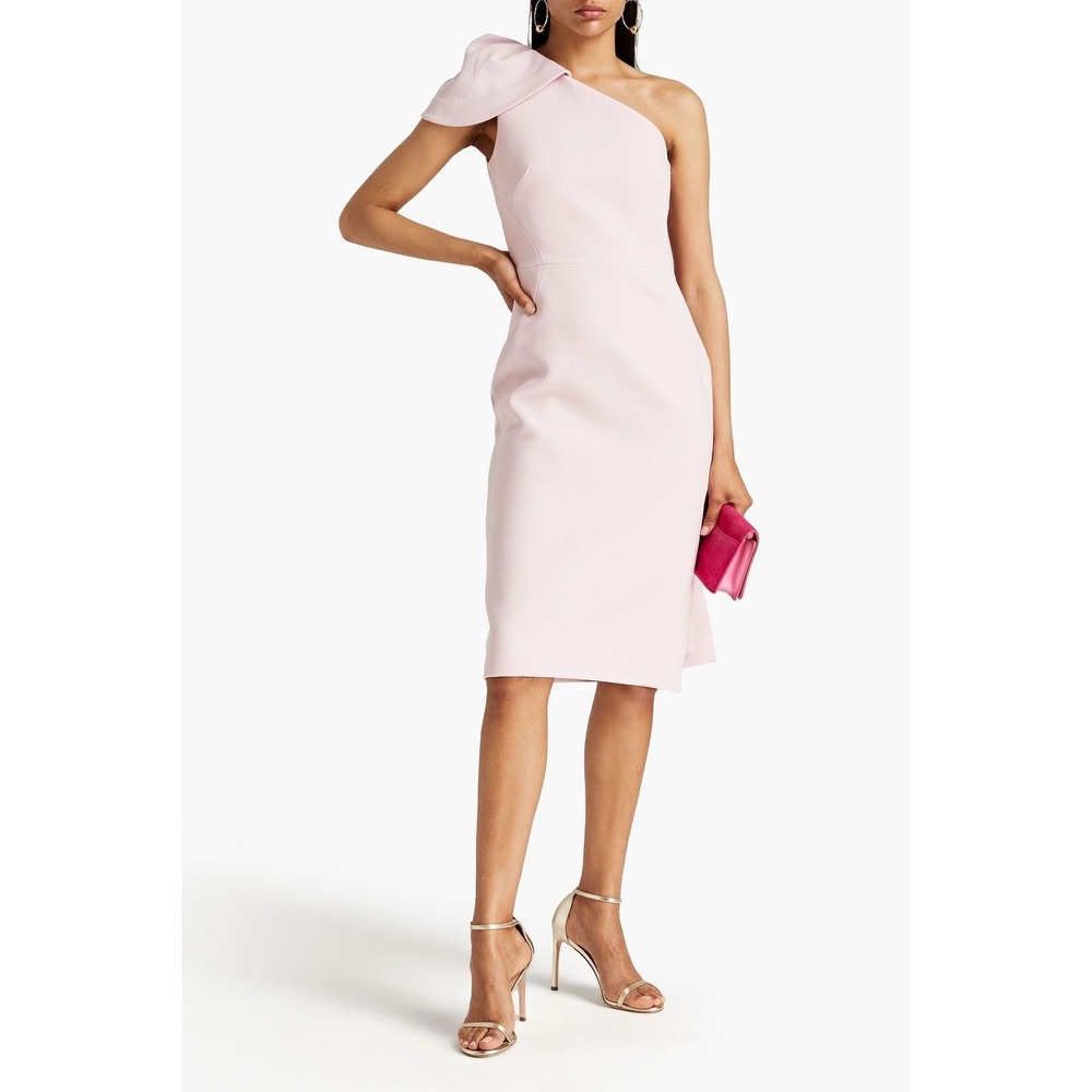 Rebecca Vallance Carline One Shoulder Pink Midi Dress Size‎ 4 Cocktail Formal